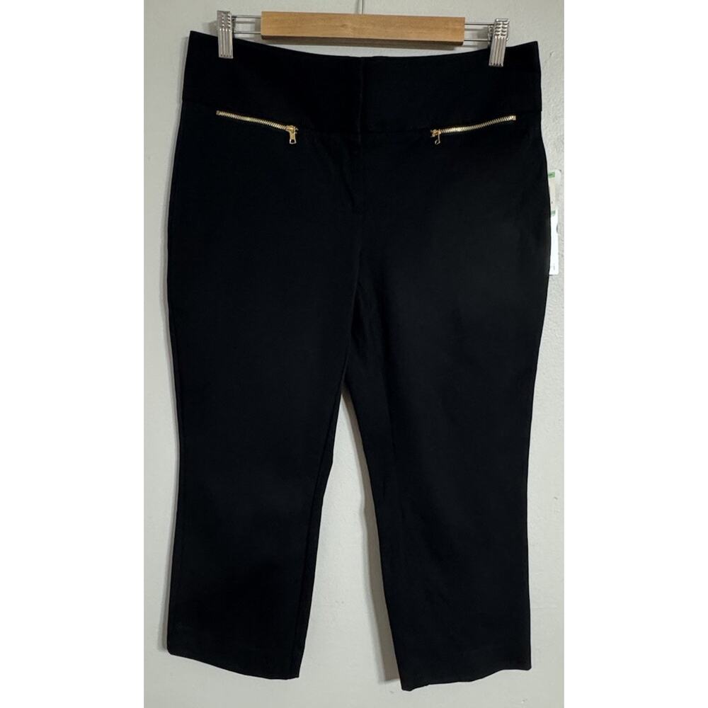 Alfani Capri Pants Women’s Size 8 Black Stretch Front Gold Zippers New